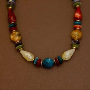 26 inch, Vintage Multicolor Vibrant Beads Beaded Necklace - U28